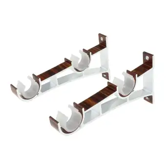 Perfk 1 Pair Aluminum Alloy Double Curtain Rod Pole Bracket Pipe