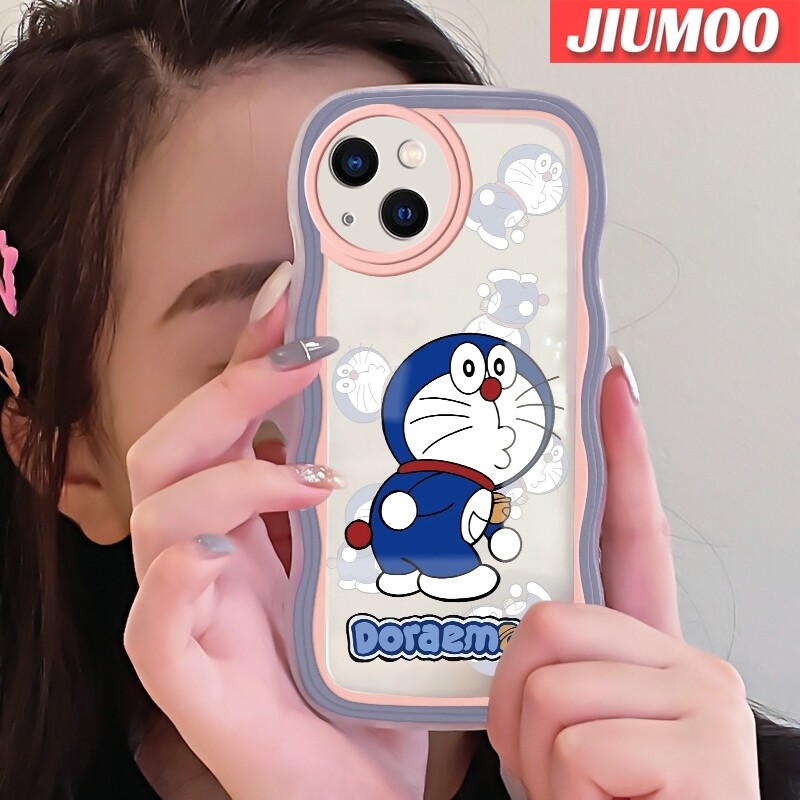 JIUMOO Case For iPhone 14 Pro Max 14 PLUS 13 Pro Max 13 Mini Case Mischievous Doraemon Pattern Colour Wave Border Soft Clear TPU Shockproof Phone Cases Precision Hole Camera Casing Wear Resistant Silica Gel Protective Cover