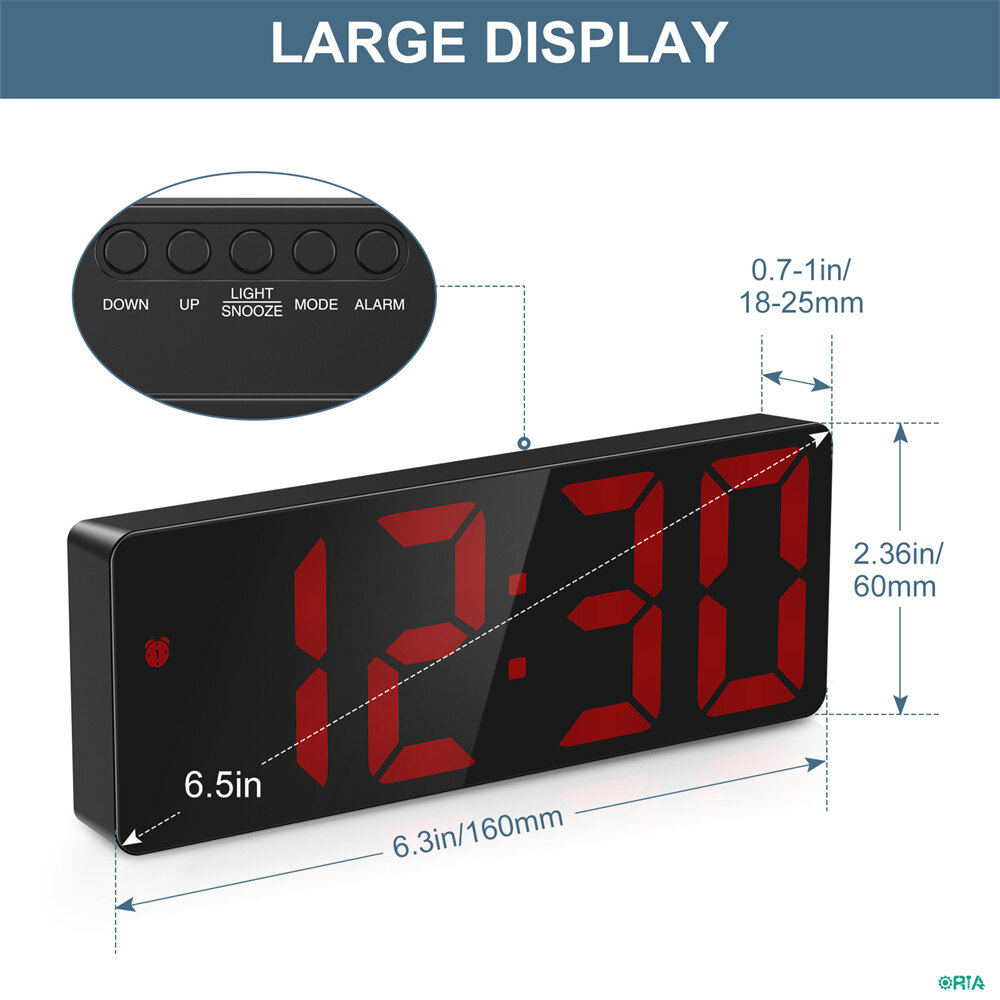 ORIA Digital Clock LED Alarm Clock Voice Control USB Table Clock 12/24H Format Snooze Function 3 Brightness Adjustable 3 Alarm Modes for Home Bedroom Office