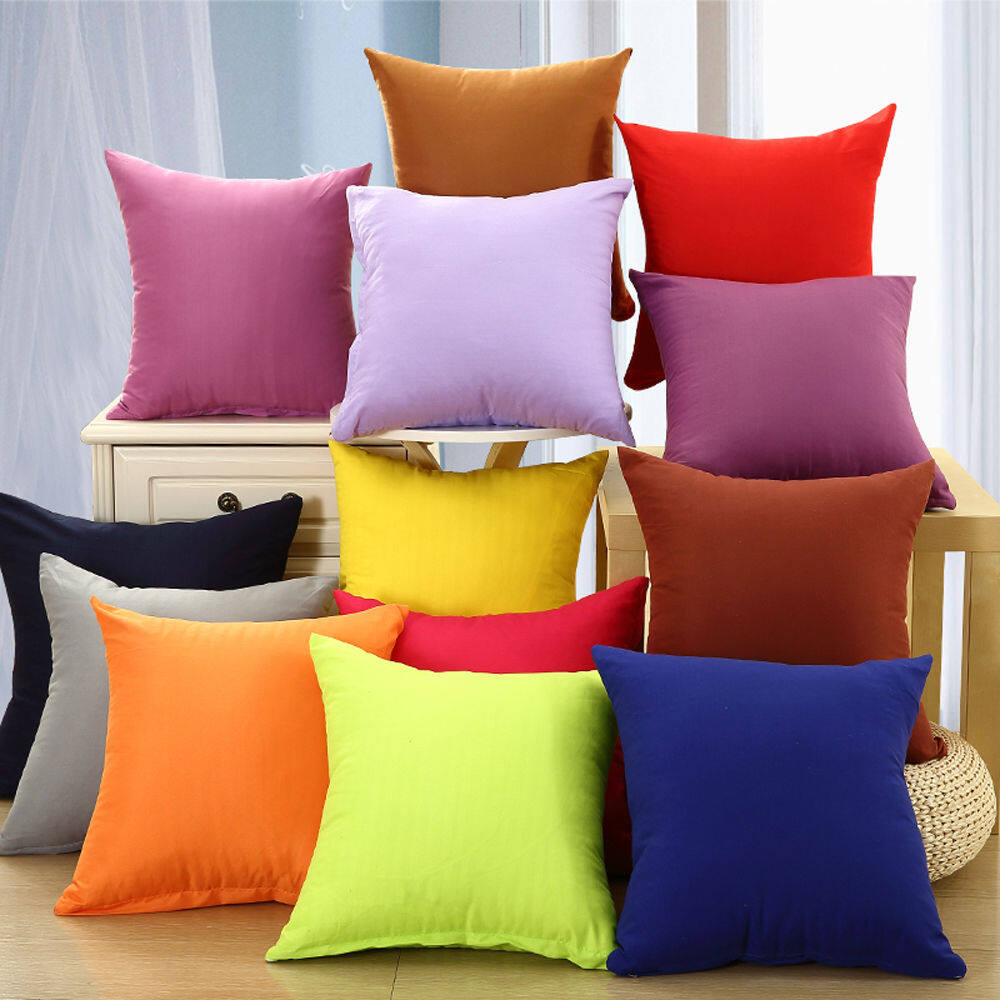 45 X 45cm Plain Solid Color Square Throw Pillow Cushion Cover Home Sofa Decorative Home Garden Decor Pillow Case Plain Solid Color Classic Cotton