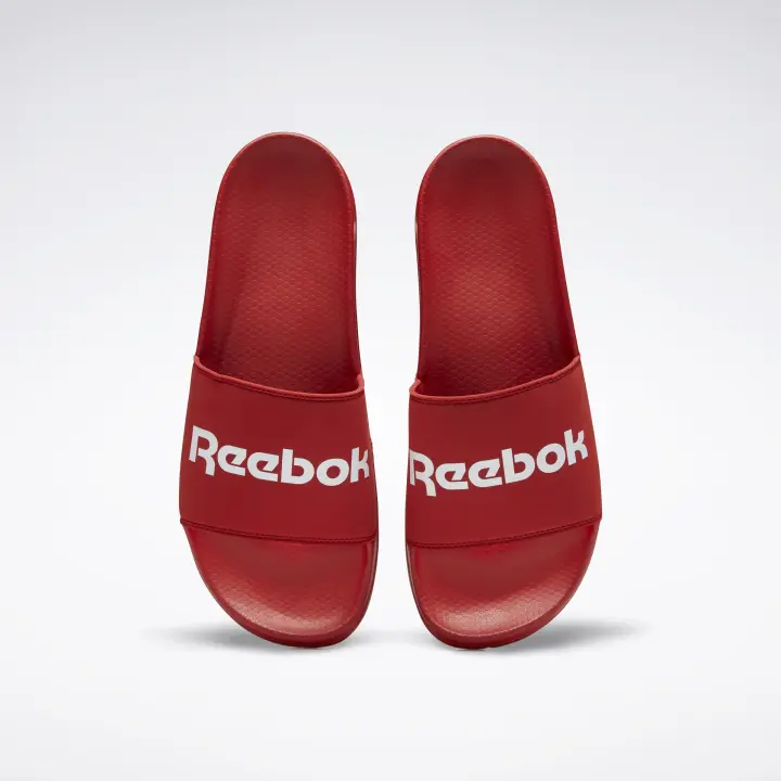 red reebok slides