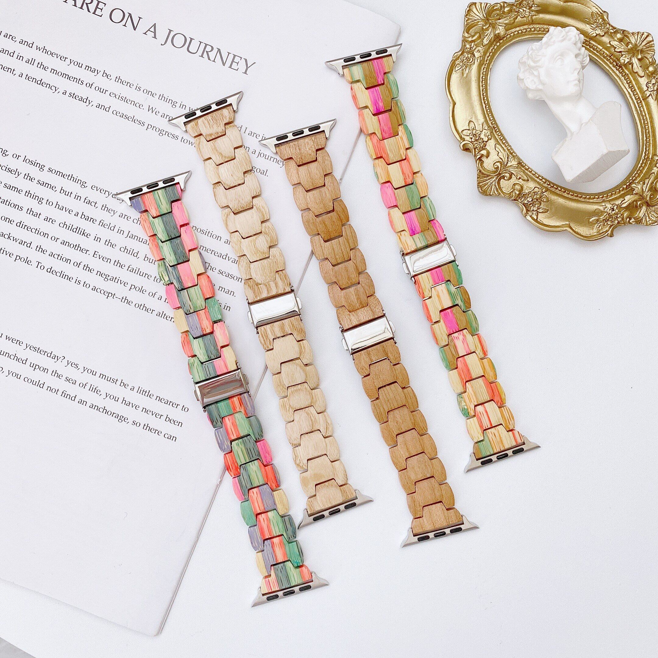 Steel Buckle Wooden Sandalwood Strap for Apple Watch Ultra 8 7 SE 6 5 4 3 Band for Apple Watch 49mm 45mm 41mm 38mm 42mm 44mm 40mm Bracelet Accessories