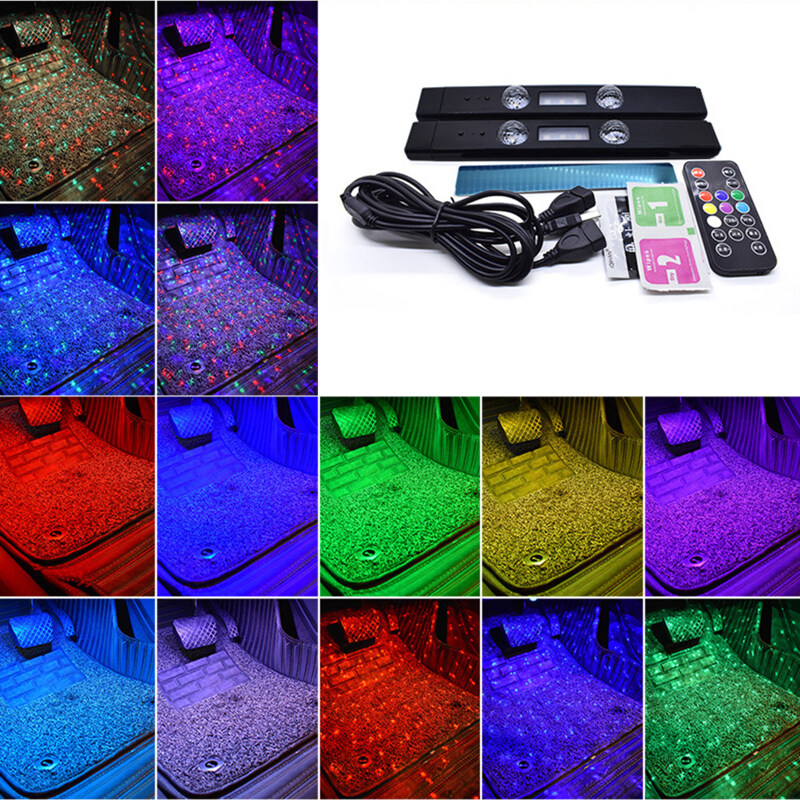 Figatia Đèn Nội Thất Xe Hơi, Bộ 2 Đèn LED Tạo Không Khí 7 Màu USB