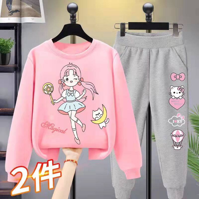 2-12 Years Old T Shirt+Pants 2pcs Princess Girl Suit Kids Clothing Set Girls Fashion Hoodie Long Sleeve Shirt Long Pants Cotton Long Shirt