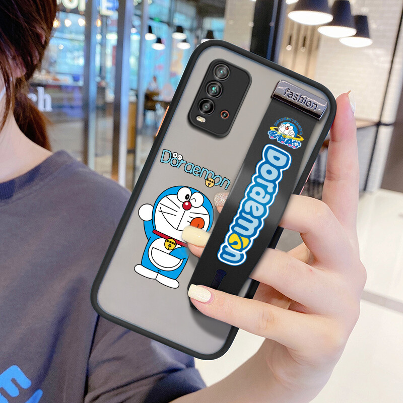 UCUC Case For Xiaomi Redmi 9T Cartoons Case Doraemon Cover(With Wristband)Shockproof Frosted Back Full Lens Protection Phone Cover Case Xiomi redmi9t