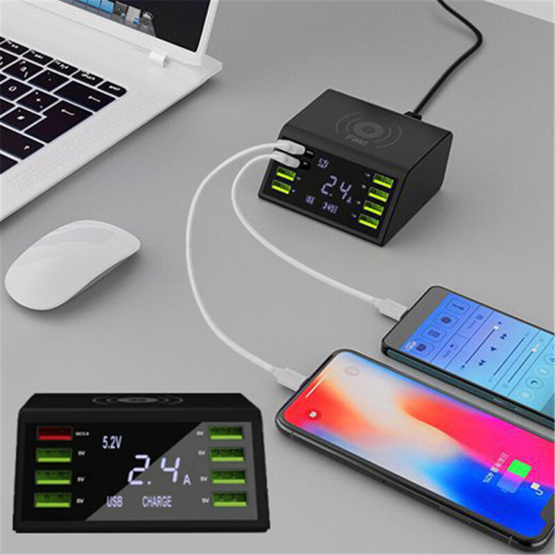 Giá 1*8 Cổng Cổng USB 60W Bộ Chuyển Đổi QC QC 3.0 Bộ Sạc Nhanh Bộ Sạc Điện Thoại Đế Sạc Trạm Sạc