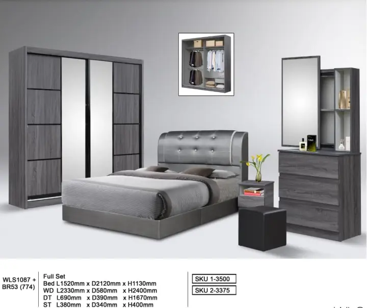 Eureka Design 1087 Bedroom Set 8x8ft Antijump Wardrobe Queen Bed 8x8ft Antijump Wardrobe