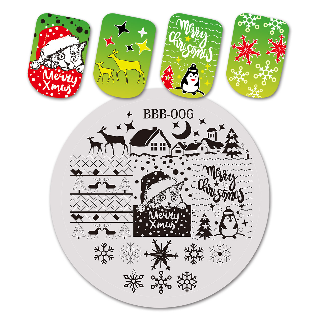 Beautybigbang 1pc round christmas rectangle nail stamping template 6*12cm manicure image plate celebration bbb-006
