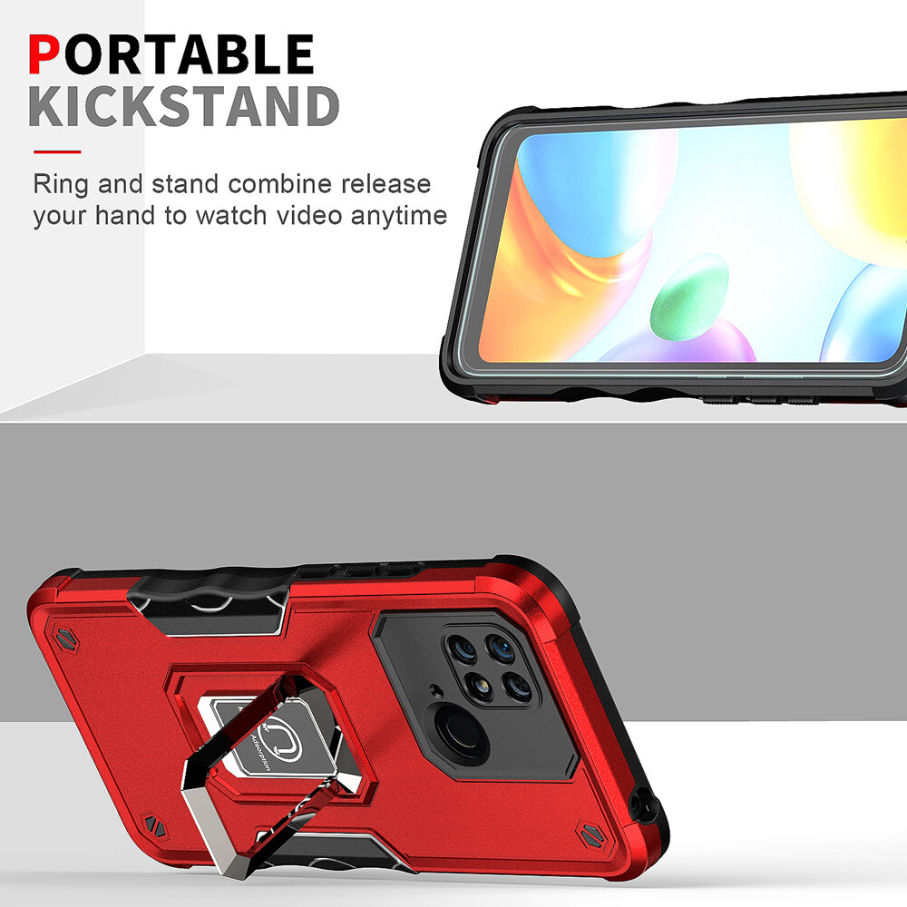 KEYSION Shockproof Armor Case for Redmi 10C 10A Ring Stand Phone Back Cover for Xiaomi Redmi Note 9 Pro 9S