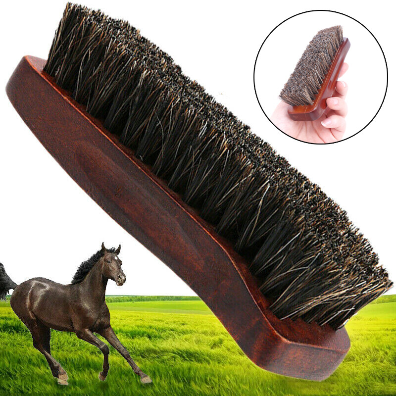 PANDA Natural wood Bristle Horse Hair Shoe Boot Brush Care Clean Shine Polish Brush