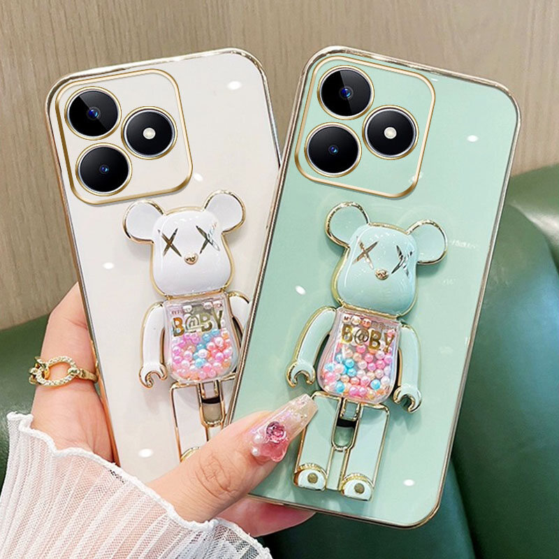 YBD 3D Candy Bear Bracket Phone Case For Xiaomi POCO M6 Pro POCO X6 NEO Redmi Note 13 Pro Plus Note 13 Pro+ 4G 5G High End Soft Silicone Material(Bracket Can Rotate)