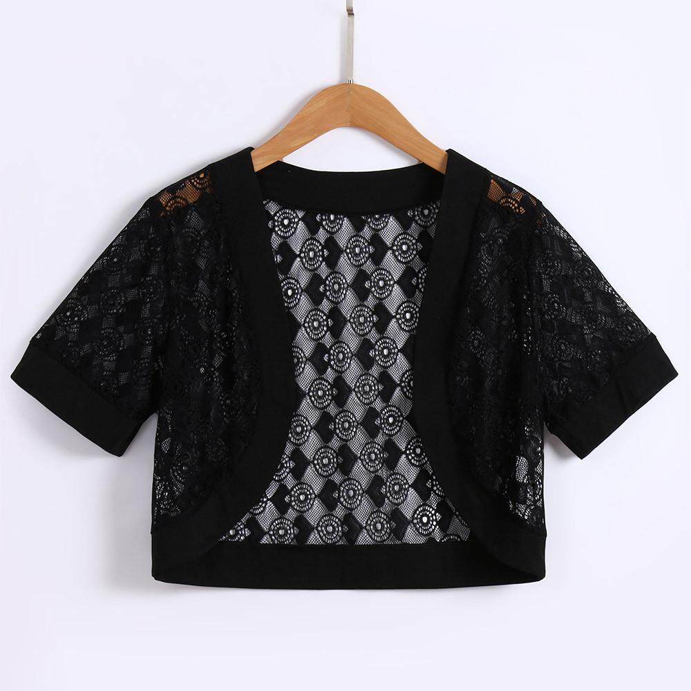 Womens Casual Solid Short Sleeve Floral Lace Shrug Open Front Bolero Cardigan Womens Tops and Blouses White XL
