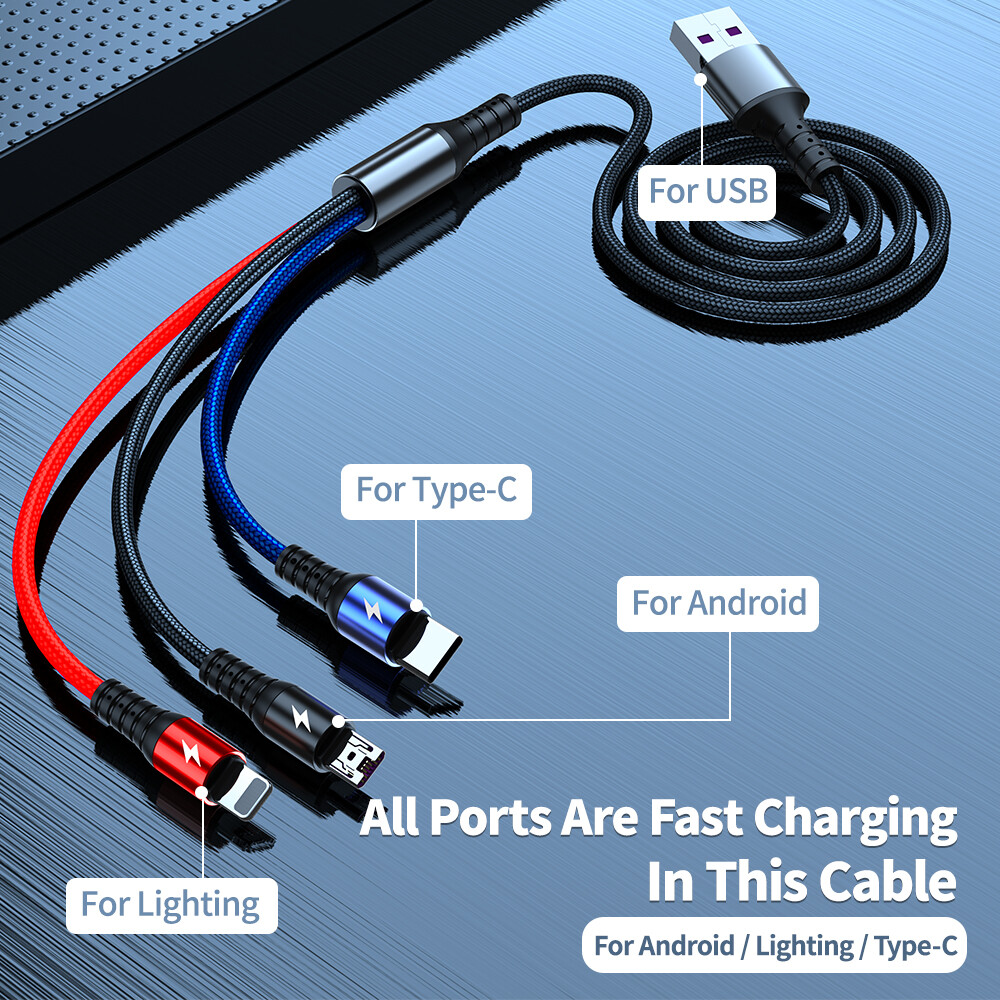 Cáp USB Asimetech 3 Trong 1, Cáp Sạc Nhanh USB Type C Cho Oppo A9 A5 2020 Xiaomi Vivo Y30 Y50 Samsung iPhone Huawei Điện Thoại Di Động