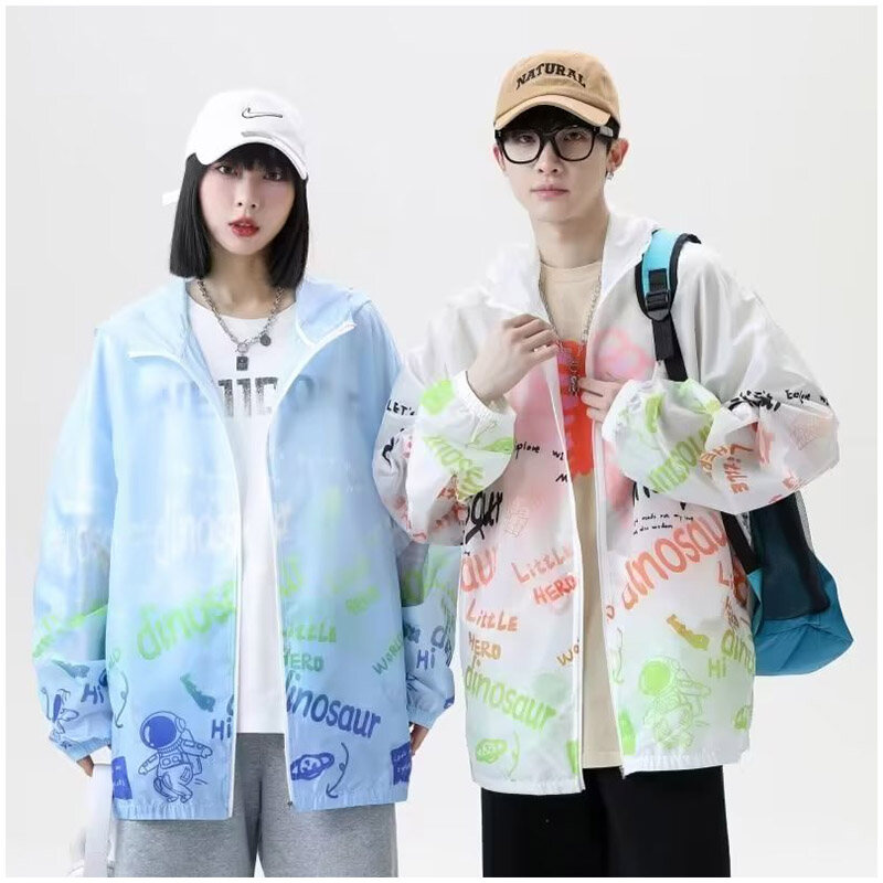 Hanlu Áo khoác trùm đầu có dây kéo mỏng áo khoác Jacket nhẹ chống nắng có mũ kéo khóa cho nam