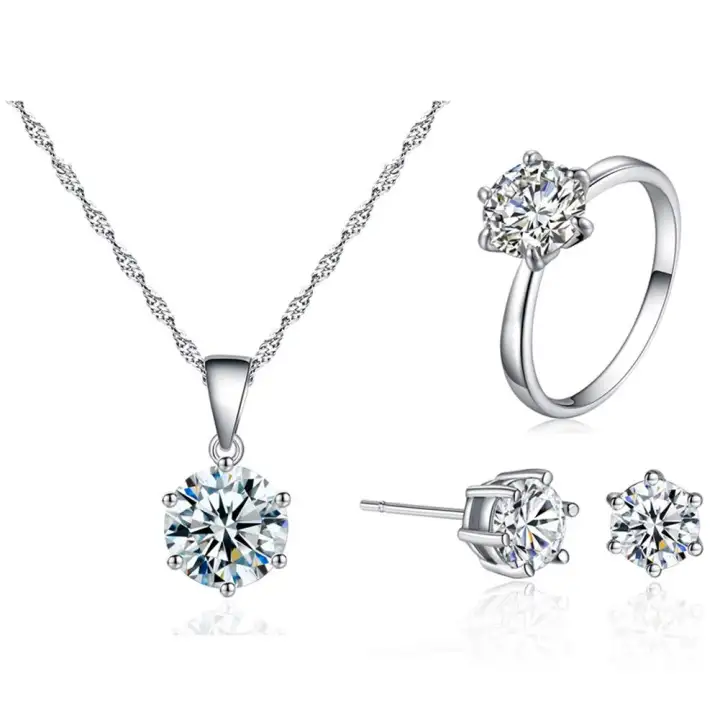Silver Necklace Pendant Earring Ring Zircon Jewelry Sets Bridal Set For Lady Best Gift Lazada Ph - Silver Pendant And Earring Set Silver Necklace Pendant Earring Ring Zircon Jewelry Sets Bridal Set For Lady Best Gift Lazada Ph - Silver Pendant And Earring Set
