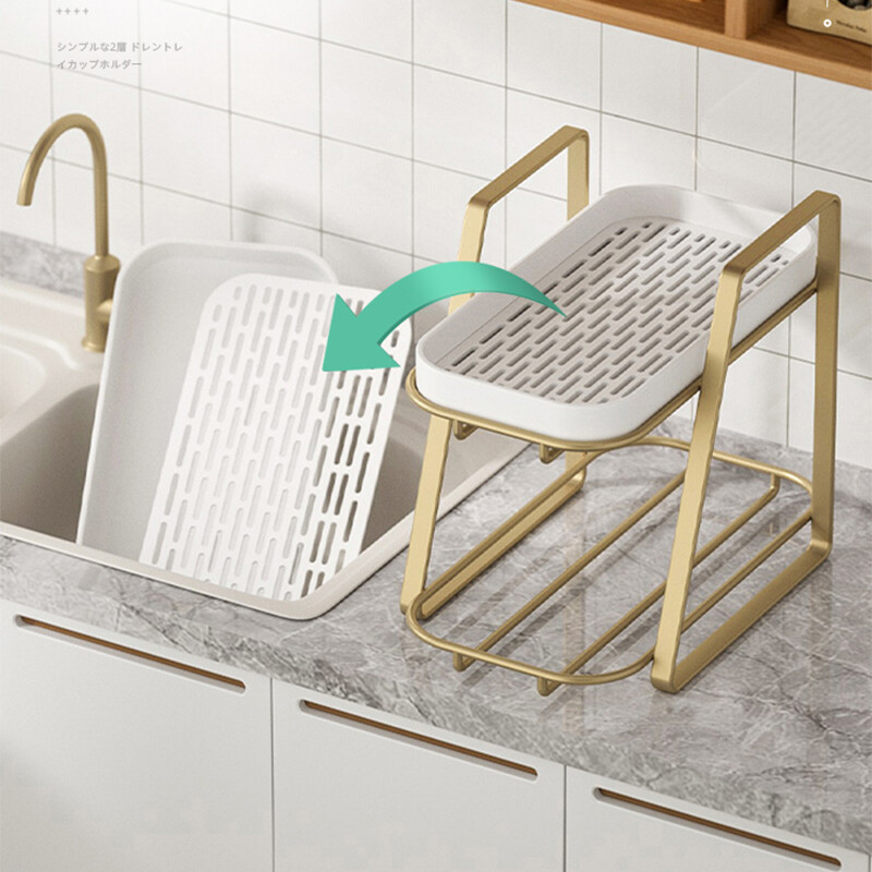Double drain cup holder household wrought iron luxury cups with tea set desktop storage rack