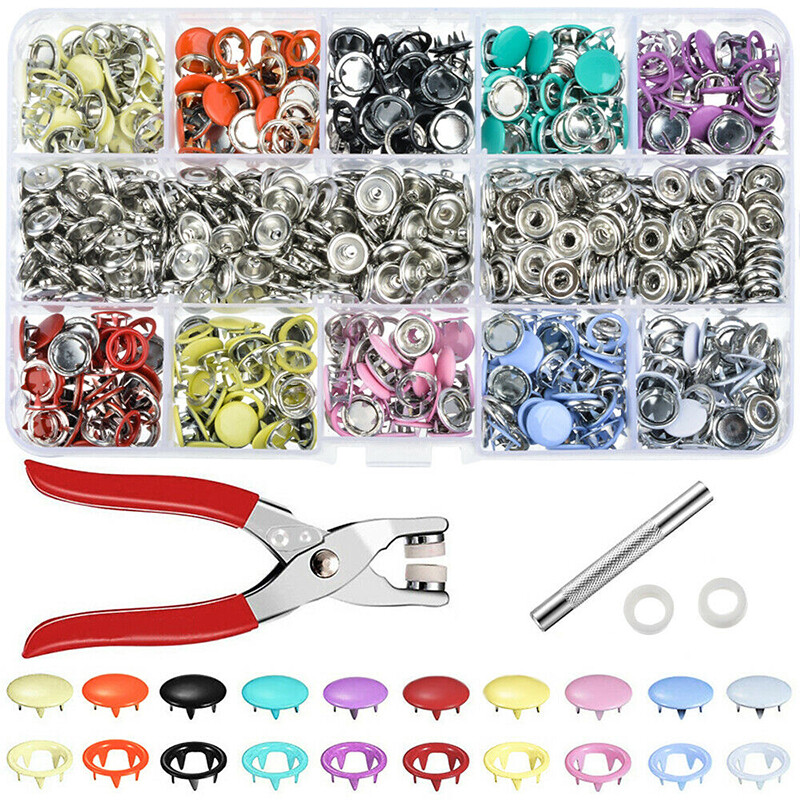 Pzcf Bộ 100/200 Bộ Dụng Cụ Bấm Khuy Bấm Nút Bấm May Vá Kim Loại Kìm Bấm Màu Đủ Loại Tự Làm Trang Phục Quần Áo