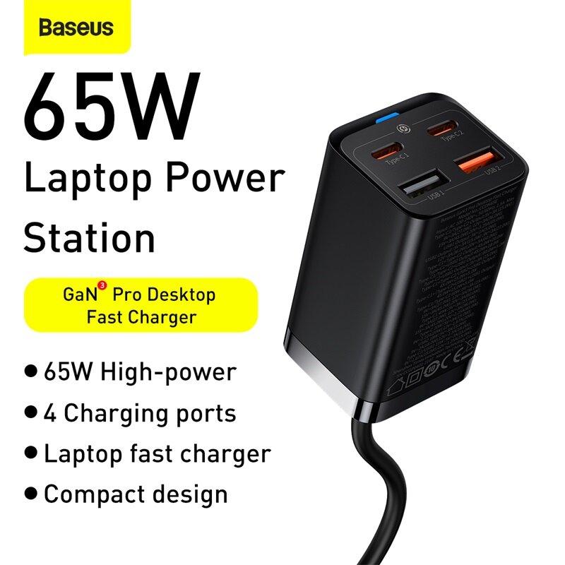 Baseus 100W 65W GaN Charger Desktop Laptop Fast Charger 4 in 1 Adapter For iPhone 14 13 12 Pro Max Phone Charger Xiaomi Samsung