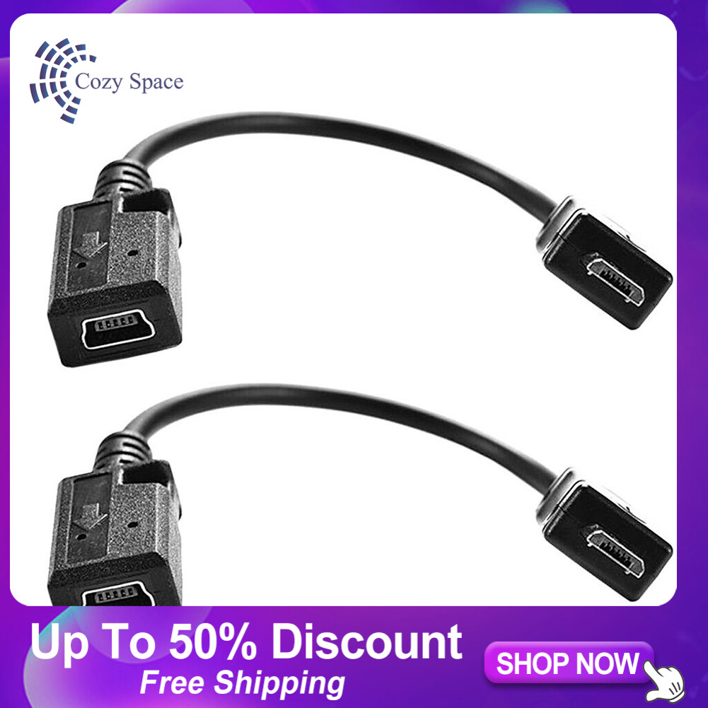 【Cozyy Space】2Pcs 5 Pin Micro USB Male to Mini USB Female Connector Converter Adapter Cables