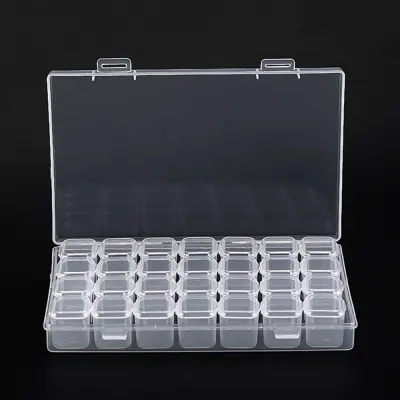 【UIBAS MALL】28 Slots Clear Plastic Empty Storage Box for Nail Art Manicure Tools Earring Jewelry Display Compartments Detachable Storage Box Organizer Holder