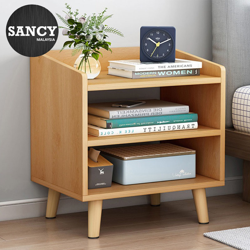 SANCY Simple Modern Multi functional Bedside Table Solid Wood Mini Shelf Storage