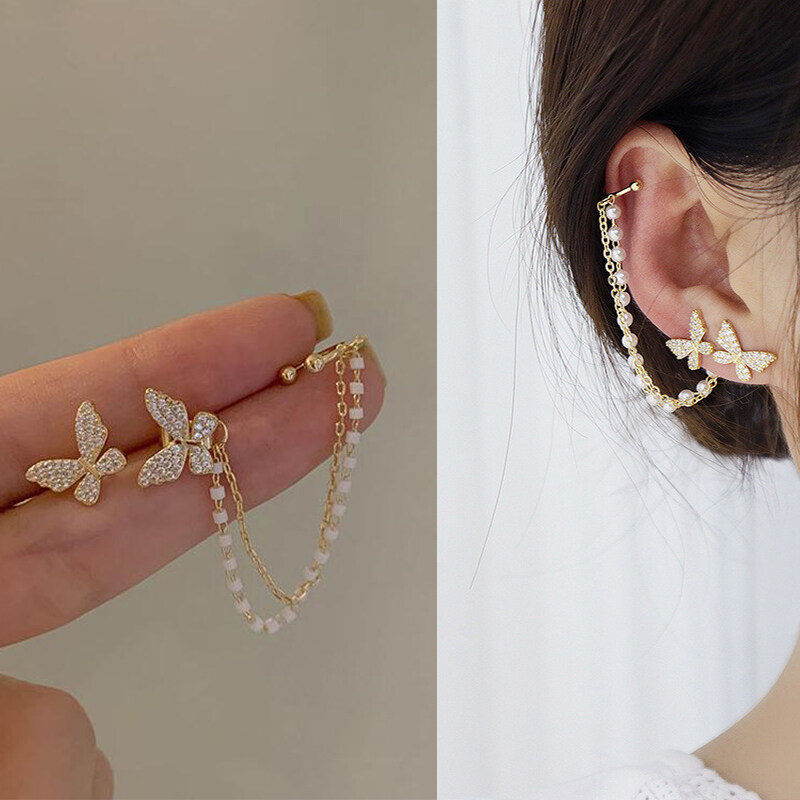 Phong Cách Hàn Quốc Thanh Lịch Kim Cương Giả Dễ Thương Bông Tai Khuyên Nụ Hình Con Bướm Cho Nữ Bé Gái Quà Tặng Trang Sức Dây Chuyền Kim Loại Thời Trang