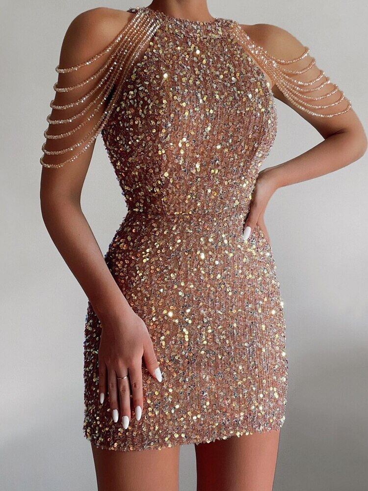 sachin and babi light blue dress Navette Short Sleeve Sequin Midi Dress Multi / M by Sugarlips main image 0