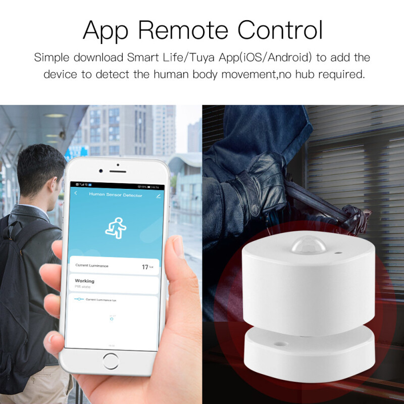 E Life Smart Store Tuya Zigbee 3.0 Human Body Mini PIR Motion Sensor Smart Life APP Wireless Remote Monitor Alarm Push History Records Tracking Mini Infrared Human Body Movement Detector 150° Works With ZigBee Gateway
