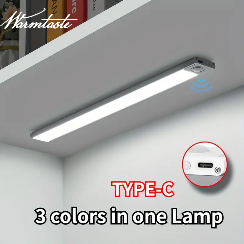 LED Night Light  Type-c Rechargeable Body Sensor Cabinet Light Wireless Kitchen Closet Light Indoor Lighting Bedroom Bedside Dorm Room Lamp
