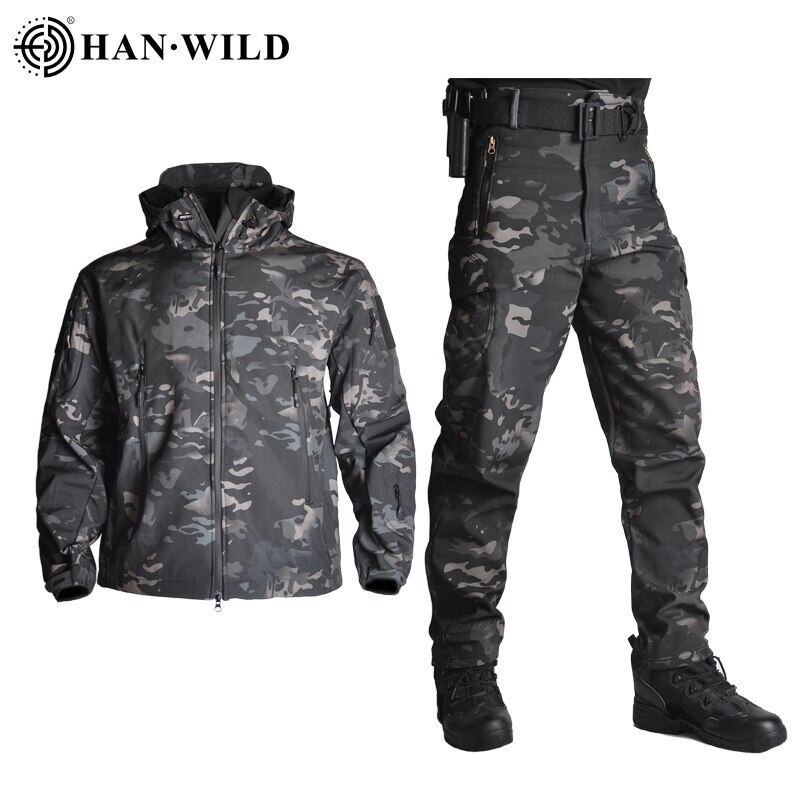 Tad Tactical Jackets Men Soft Shell Hiking Jacket Sets Army Waterproof Camo Hunting Clothes 7486