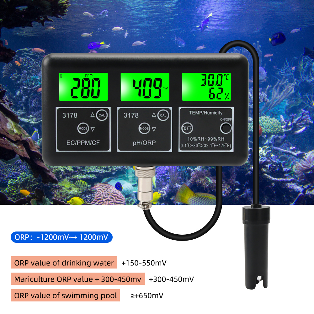 Yieryi 7 in 1 Water Quality tester PH/EC/ORP/TDS/CF/RH/TEMP meter Digital Multi-parameter Aquarium Water Tester for hydroponics