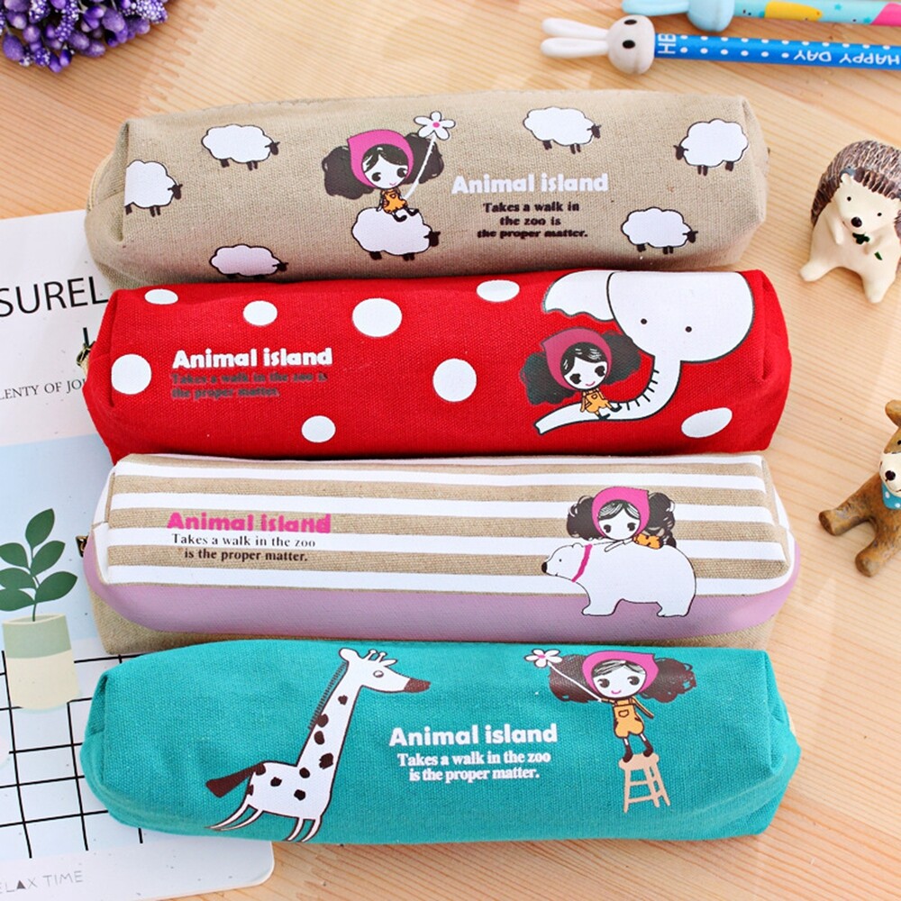 Classic Retro Canvas Zipper School Supplies Cute Stationery Pencil Bag