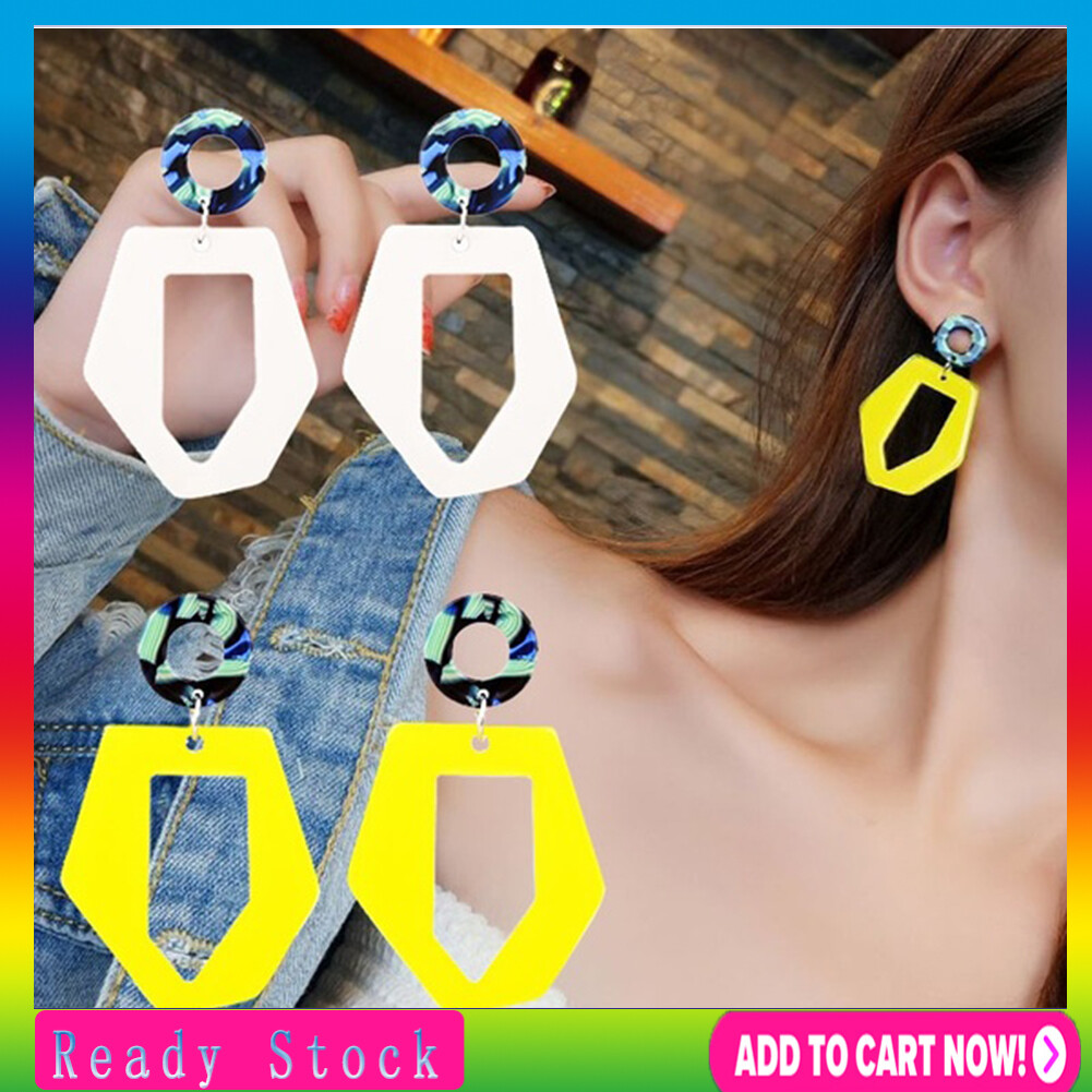 Personality Tide Man Retro Net Red Earring Geometric Acrylic Earrings Korean Feminine Personality Long 100 Set Earrings Fashion Circle Hollow Hexagon Acrylic Long Dangle Women Stud Earrings Jewelry