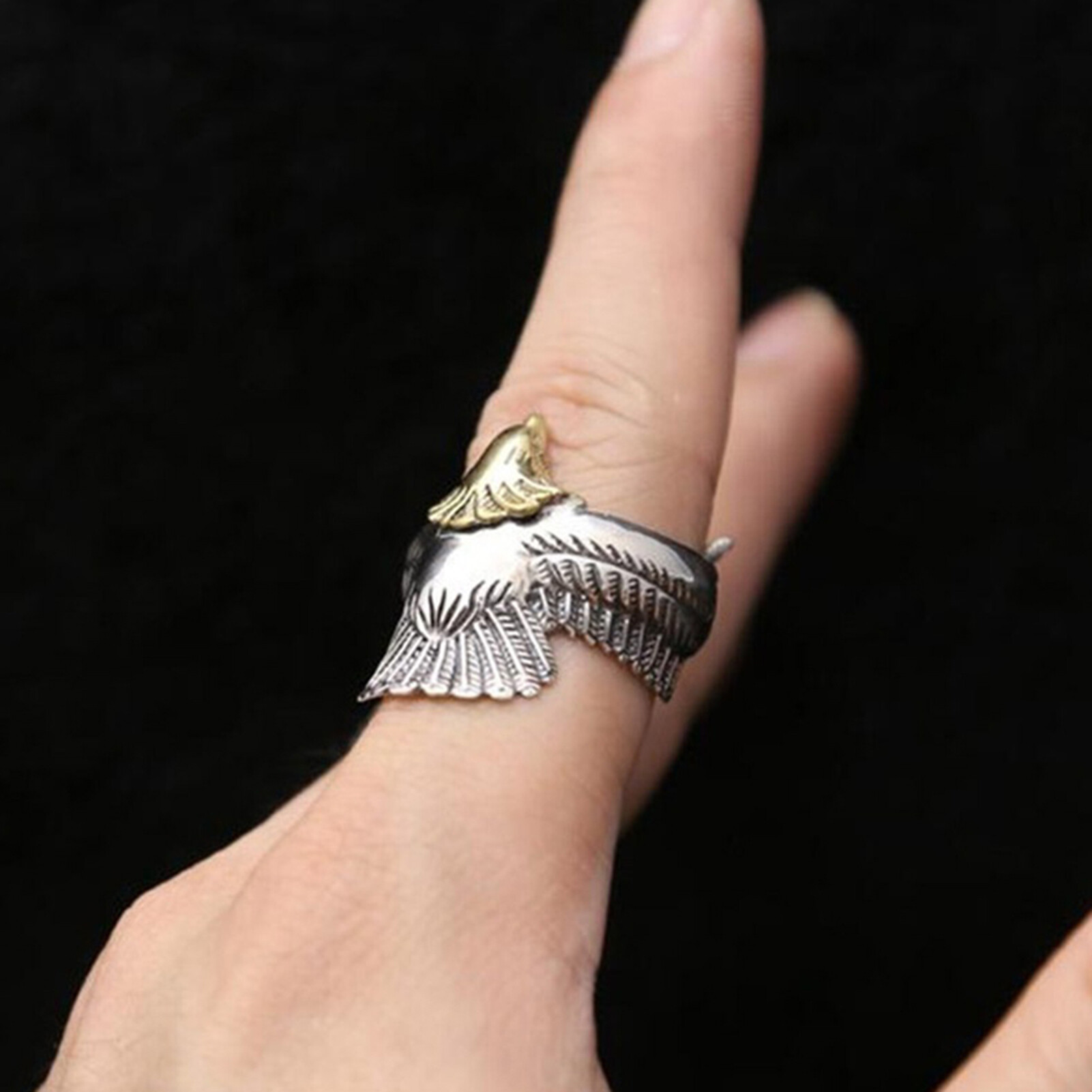 Dressy Code Ring Vintage Eagle Shape Silver Plated Men Fashion Ring