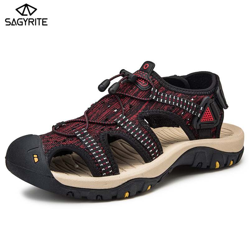 SAGYRITE Sandals for Men Leather Beach Walk Slippers Mens Sandals Outdoor Leather Sandals