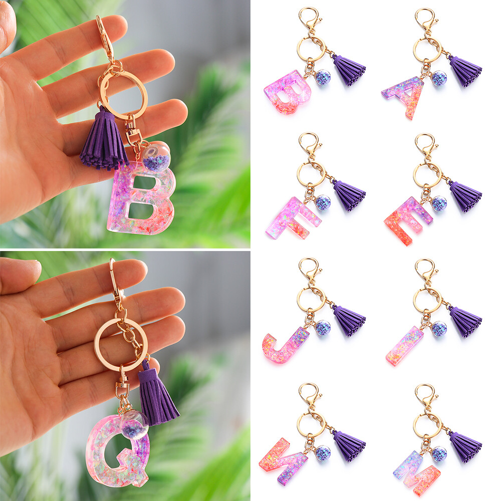 1 * Key Chain Fashion Tassel Keychains for Keys Women Jewelry A-Z Letters Initial Resin Handbag Pendant Cute Keychain Accessories