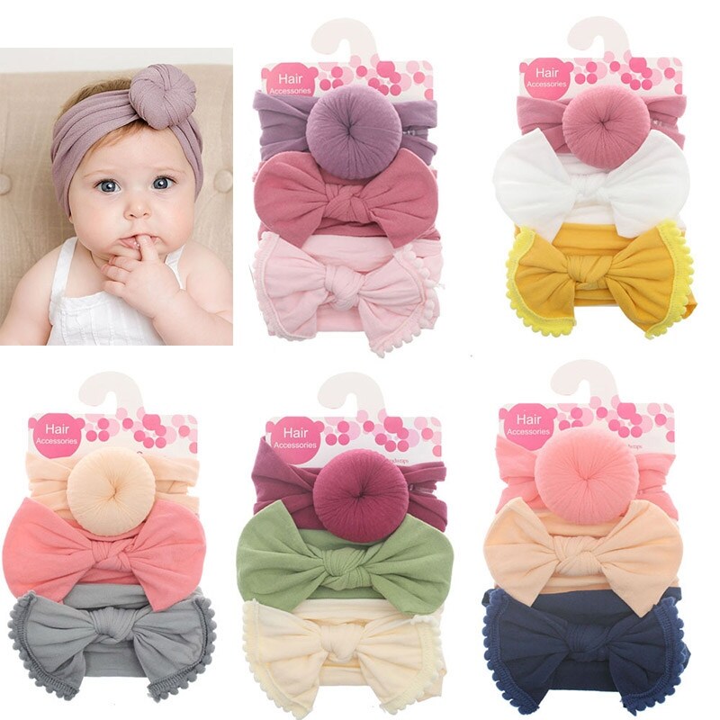 【HOT】 3Pcs/Set Solid Color SoftElastic Baby Headband BowsNewbornHeadbandsAccessoriesHaarband