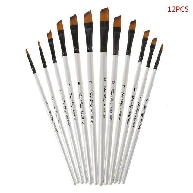 12pcs Paint Brushes Set 1 Pcs White Palette Professional Artist Paint Brush Flat Round Tip for Acrylic Watercolor Oil Painting