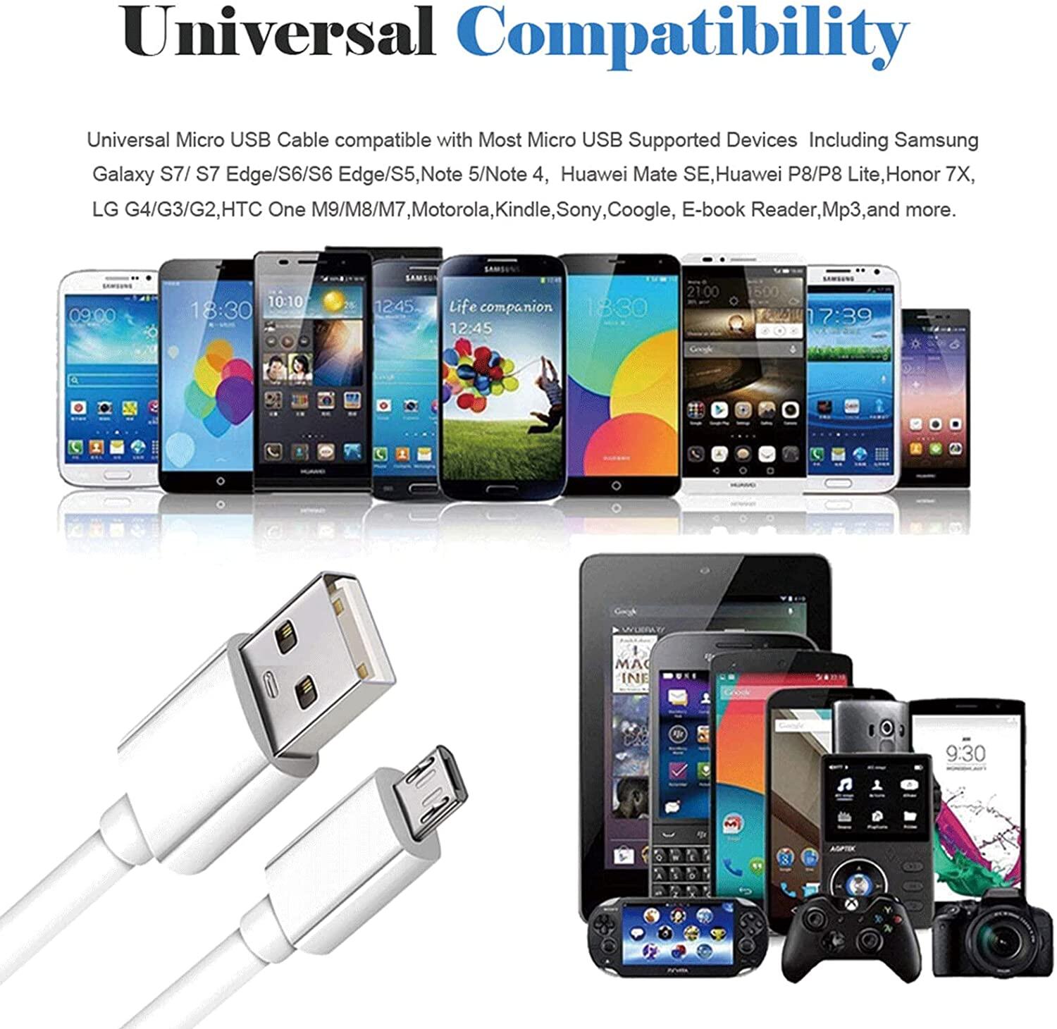 10FT Long Android Charger Cable Fast Charge,USB to Micro USB Cable White,Micro USB 2.0 Cable USB Micro Cable for Samsung Charger