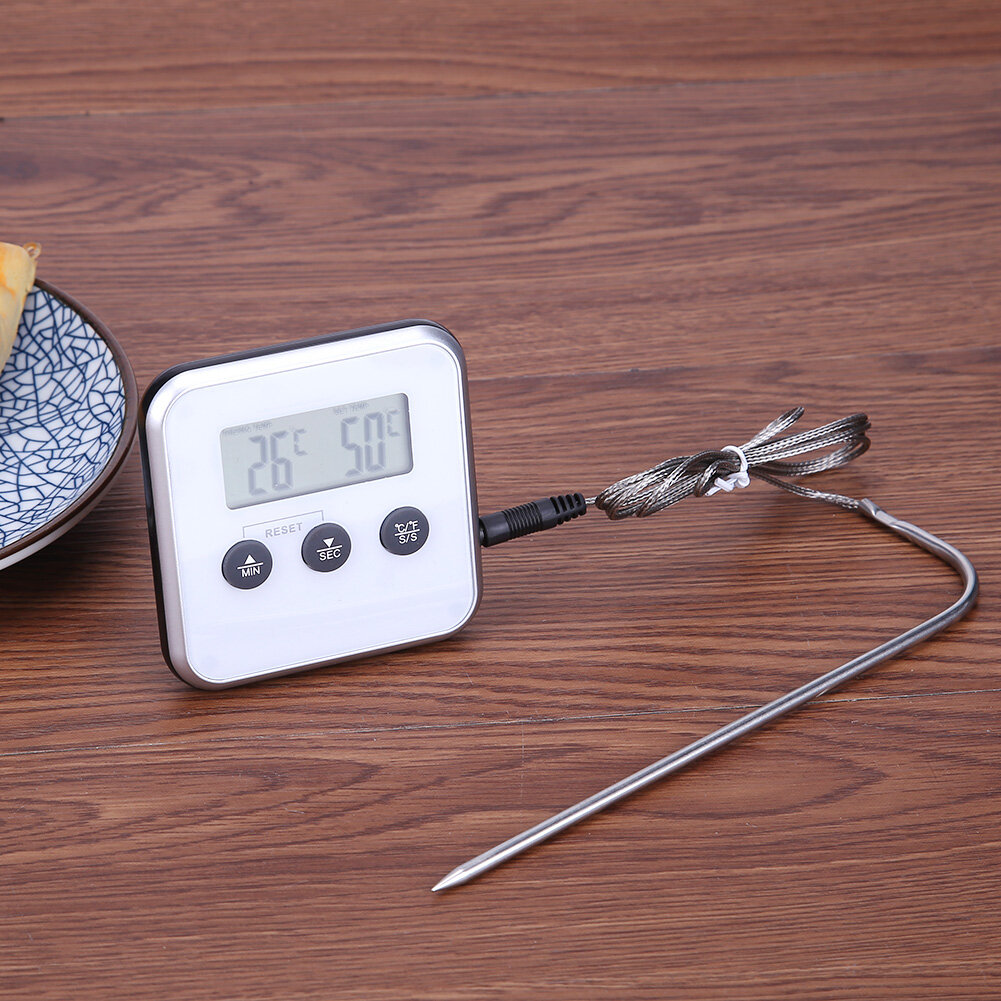 【Hot sale】Electronic Thermometer Timer Food Meat Temperature Meter Gauge with Probe