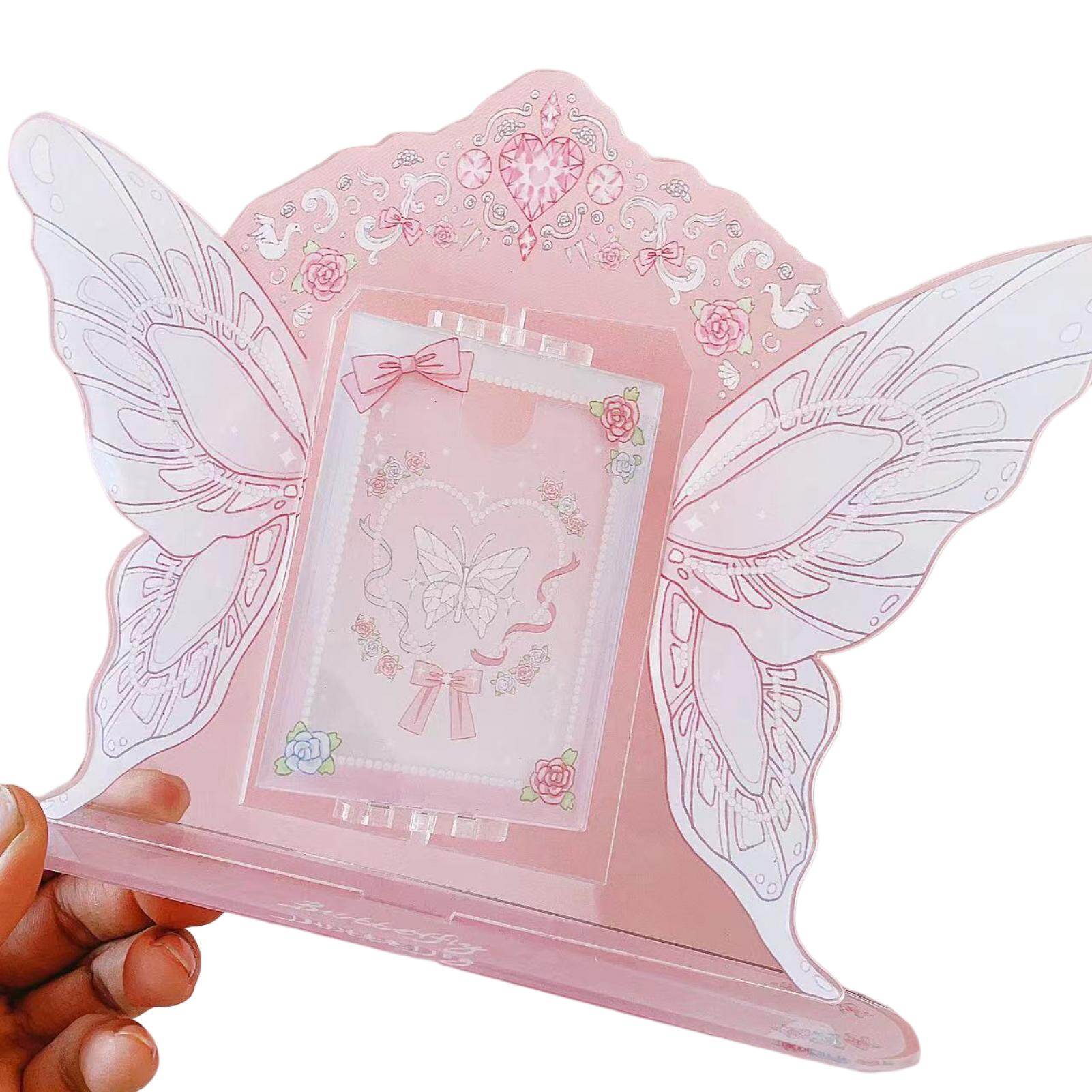 Cerdars double sides exquisite pattern bright color rotating creative photo frame butterfly display stand photo frame desktop decoration supplier photocard side stand up display