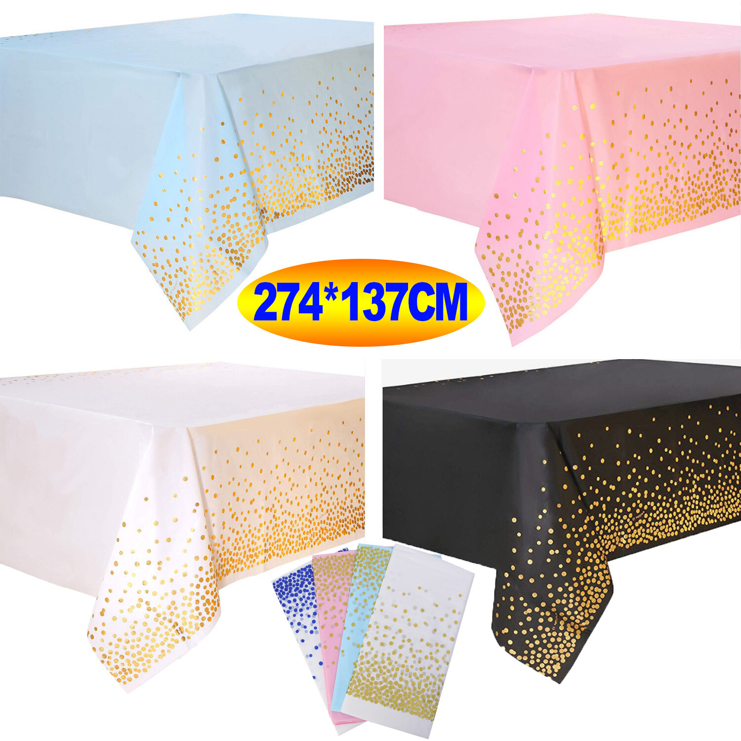 137x274cm Disposable Tablecloth Rectangle Bronzing Gold Dot Waterproof Table Runner for Restaurant Wedding Decor Birthday Party Supplies