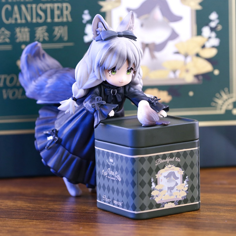 Betterservice 11cm ribose star figure cute tabby cat model tea time cute girls pvc action figure model collection doll toys