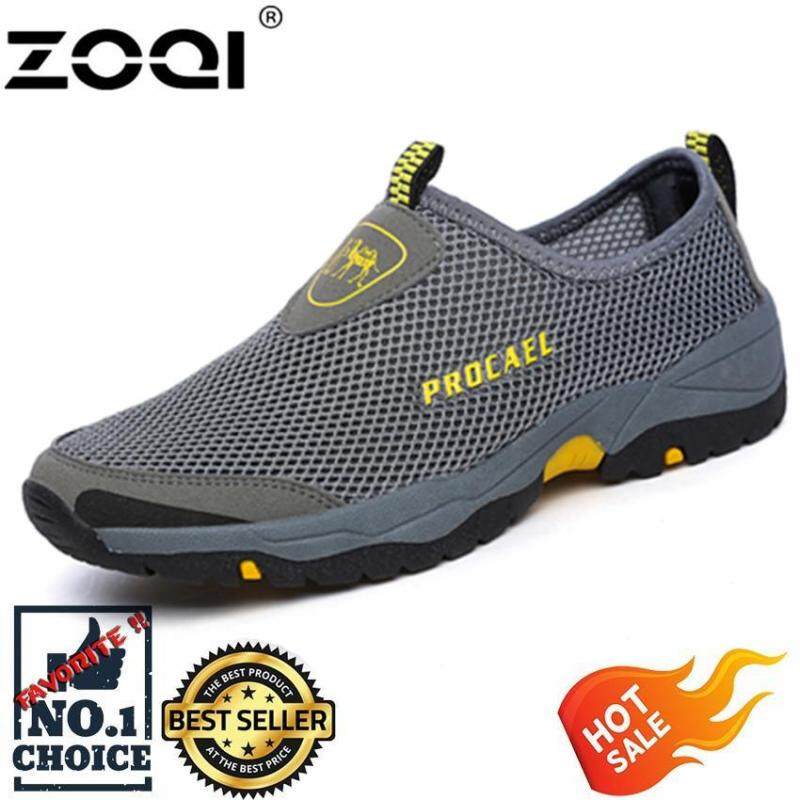 ZOQI mans fashion Sneakers net slip-ons walking shoes(Grey).