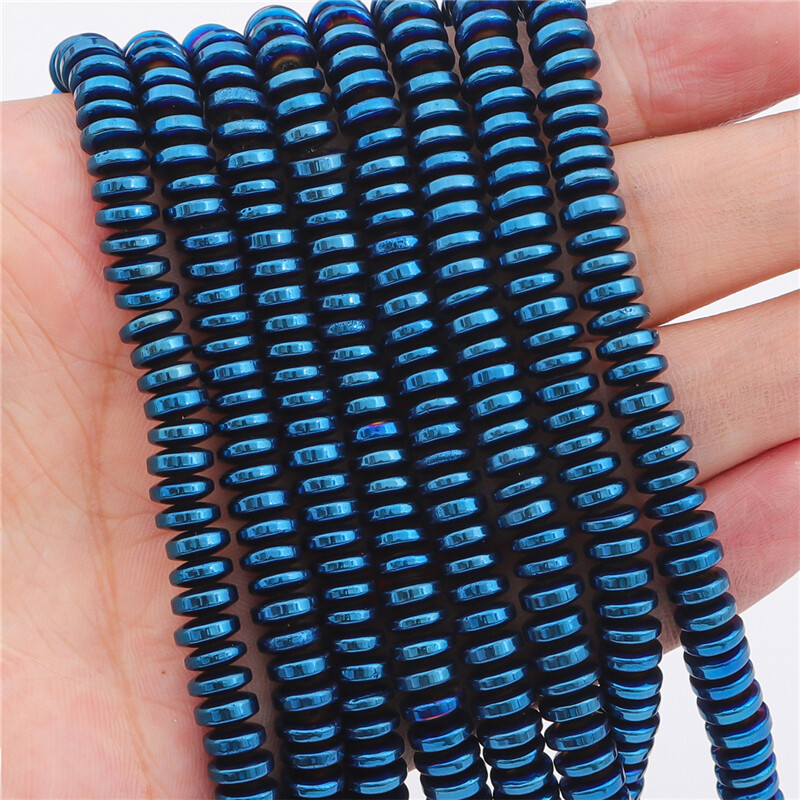 3/4/6/8mm Natural Stone Gold Sliver Multicolor Flat Round Disk Hematite Loose Spacer Beads For Earring Necklace Bracelet DIY Jewelry Making Accessories About 15''/Strand (38cm)