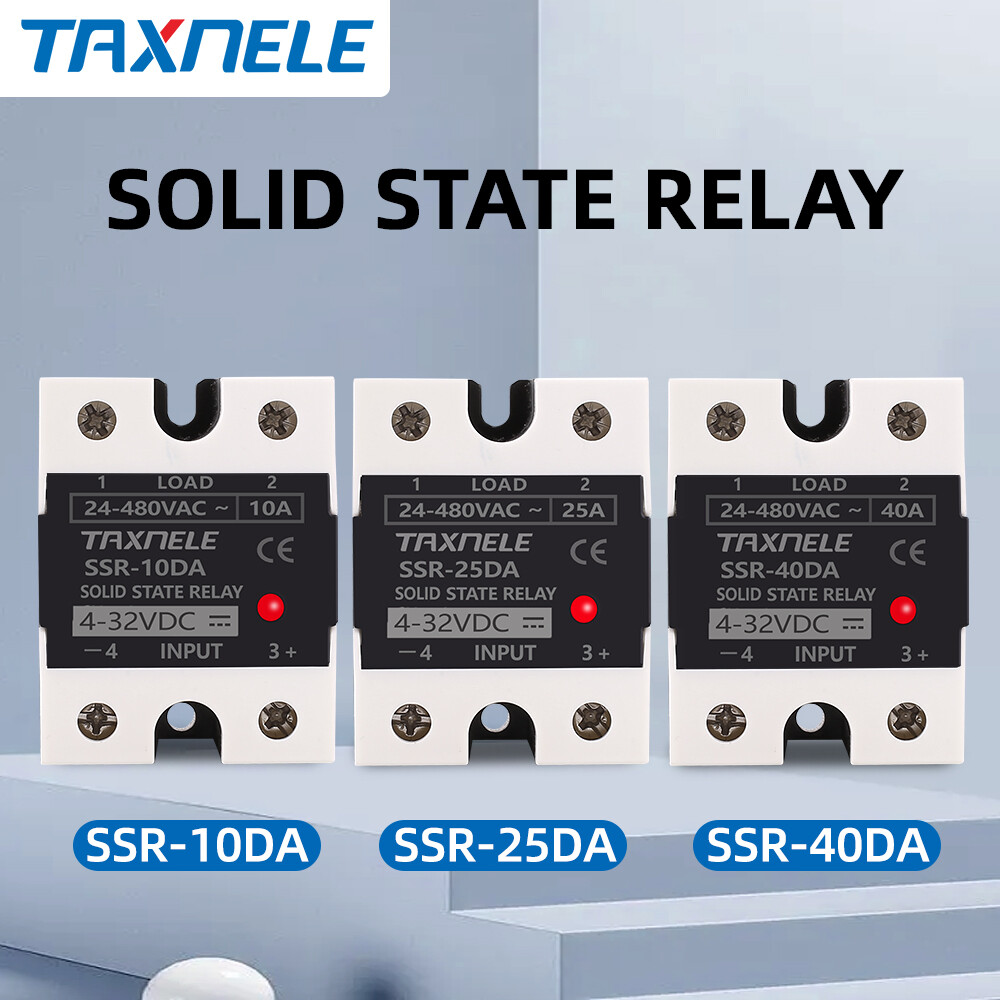 Rơ Le Trạng Thái Rắn SSR 40DA SSR 25DA 10DA Rơ Le Trạng Thái Rắn Đầu Vào DC Đến AC 4-32VDC 24-480VAC Công Nghiệp SSR Đơn Màu Đen