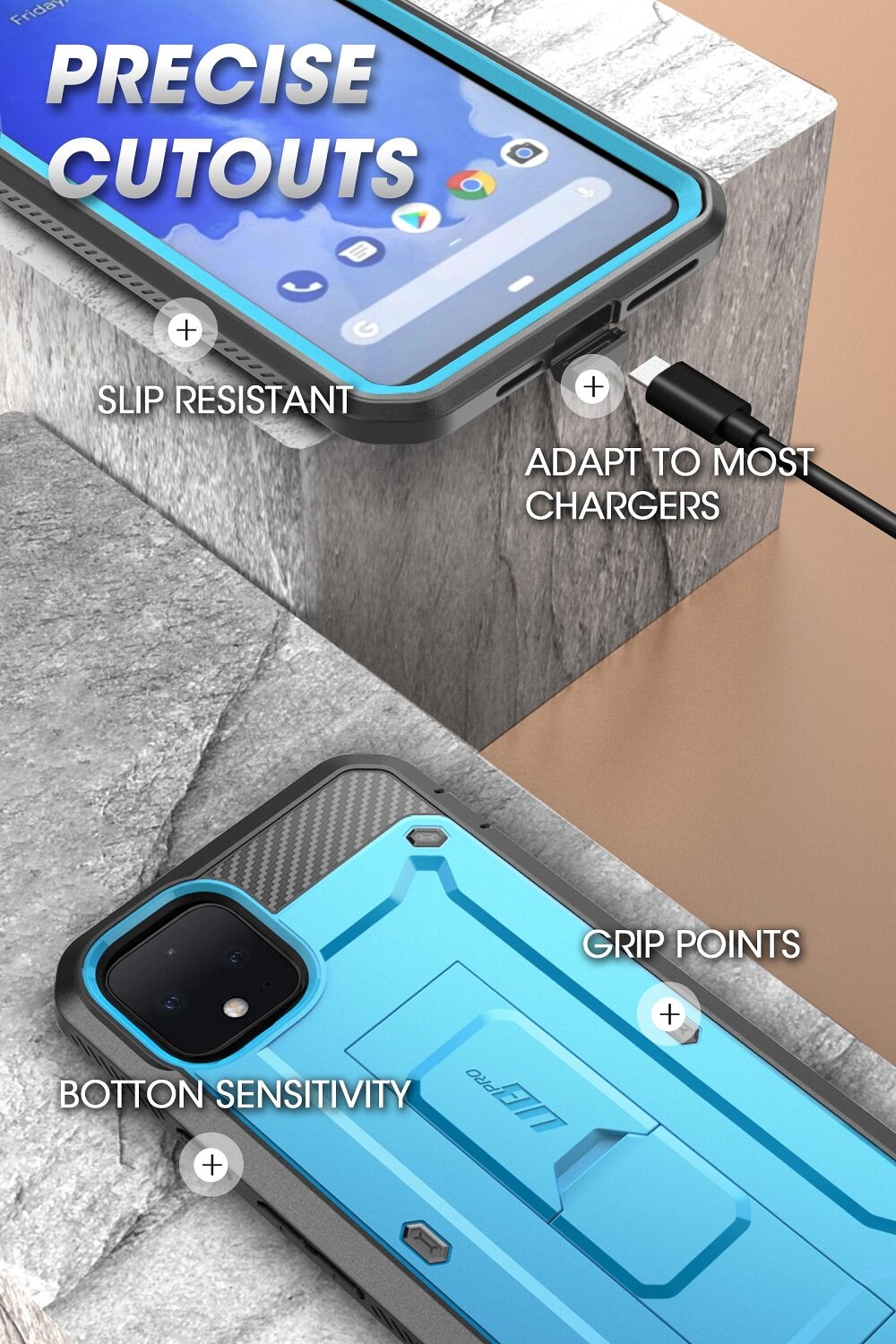 SUPCASE UBPro Casing for Google Pixel 4/ 4XL 2019 Full-Body Rugged Shockproof Case with Holster& Screen Protector& Kickstand