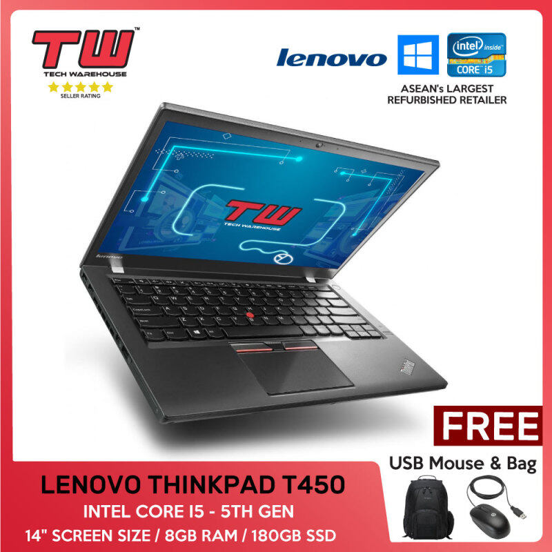 💥💰TECH DEAL 💥💰 LENOVO THINKPAD T450 /INTEL CORE I5 - 5TH GEN/ LAPTOP/ 14 / 8GB RAM /180GB SSD /TECH WAREHOUSE Malaysia