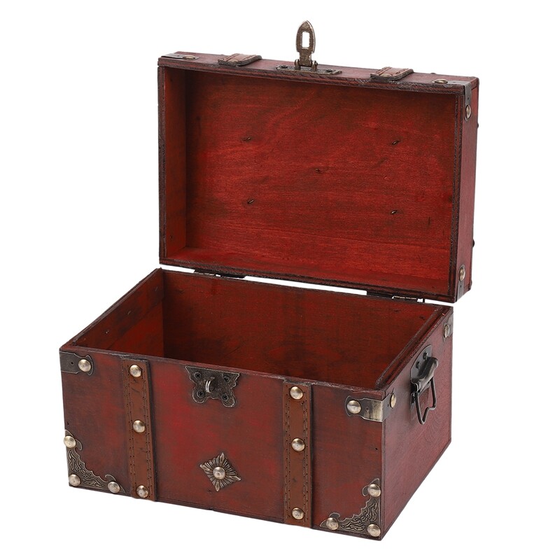 Retro Treasure Chest with Lock Vintage Wooden Storage Box Antique Style ...