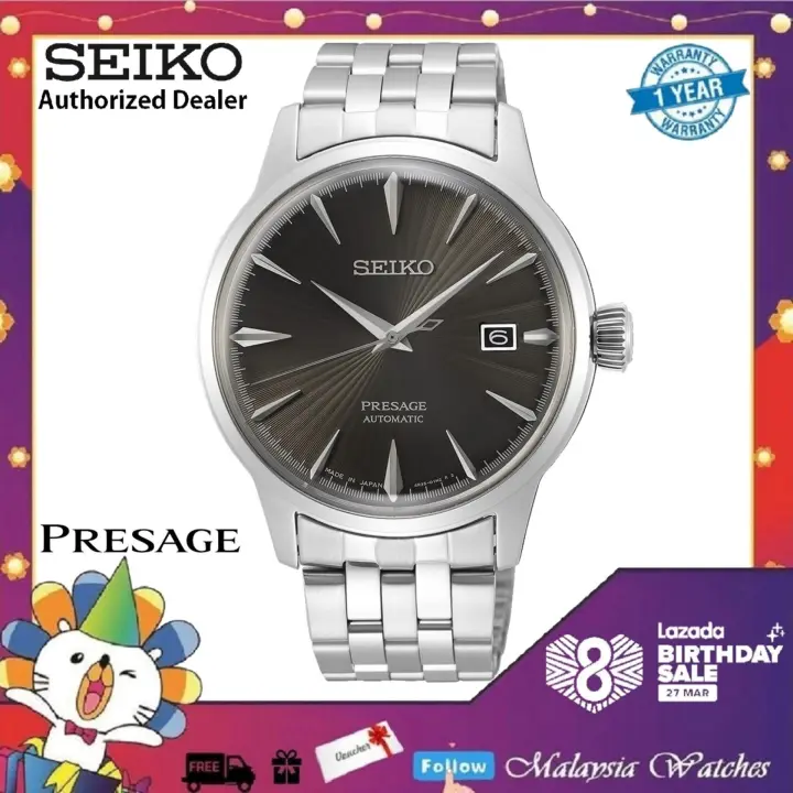 seiko men's automatic presage stainless steel bracelet watch 40.5 mm
